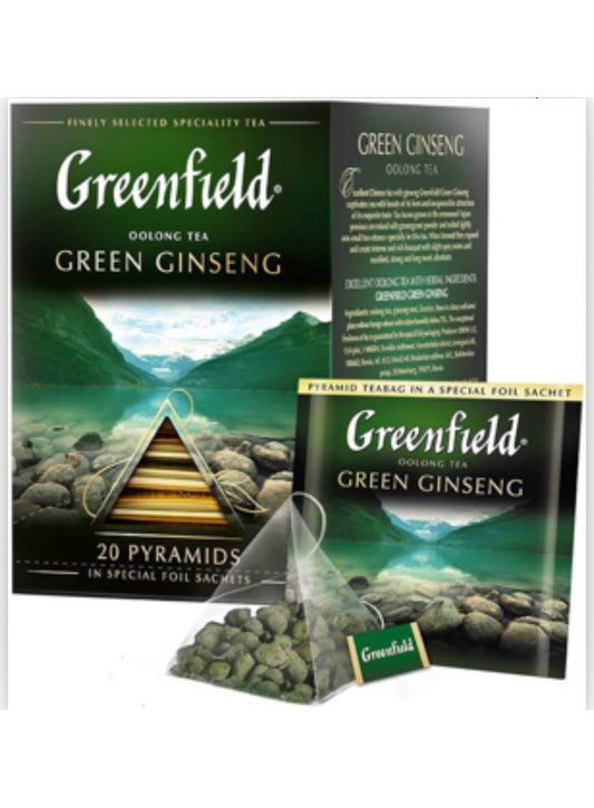 Greenfield Green Ginseng Pyramid Collection 20 Pyramids In Special Foil Sachets Green Tea Finely Selected Speciality Tea